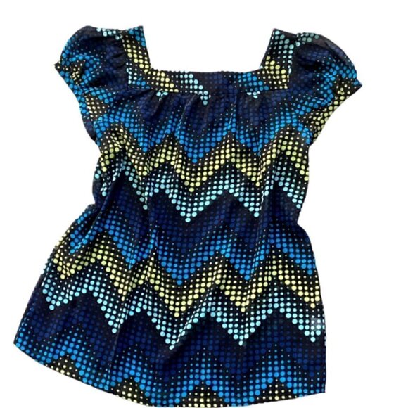 Ann Taylor Sheer Short Sleeve Top XS Colorful Chevron Dot  Print #221B - Picture 1 of 7